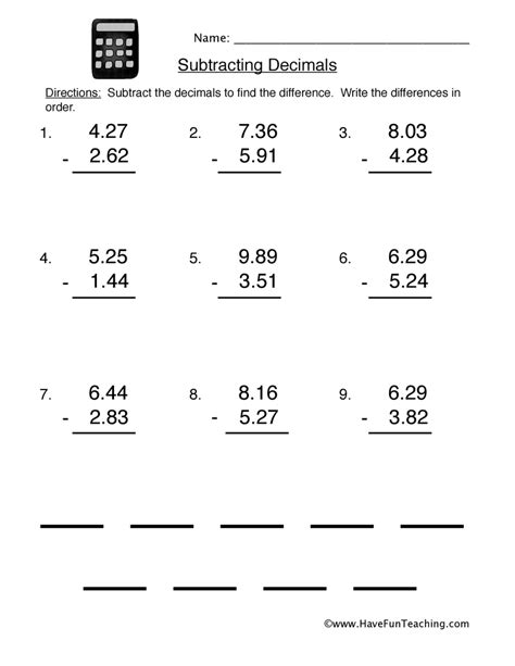 Subtracting Decimals Worksheet - Have Fun Teaching