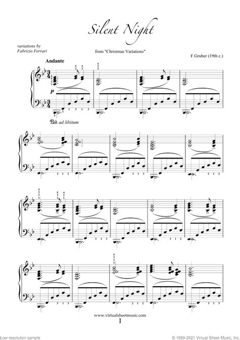 Free Silent Night Piano Sheet Music - Advanced Version