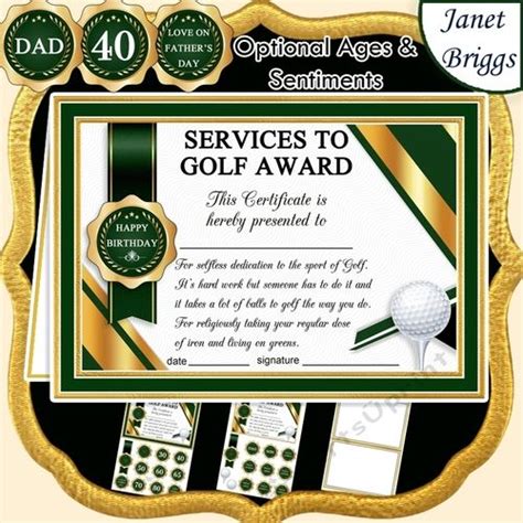 GOLF Humorous A5 Certificate & Ages Card Kit by Janet Briggs 3 sheet humorous card making ...