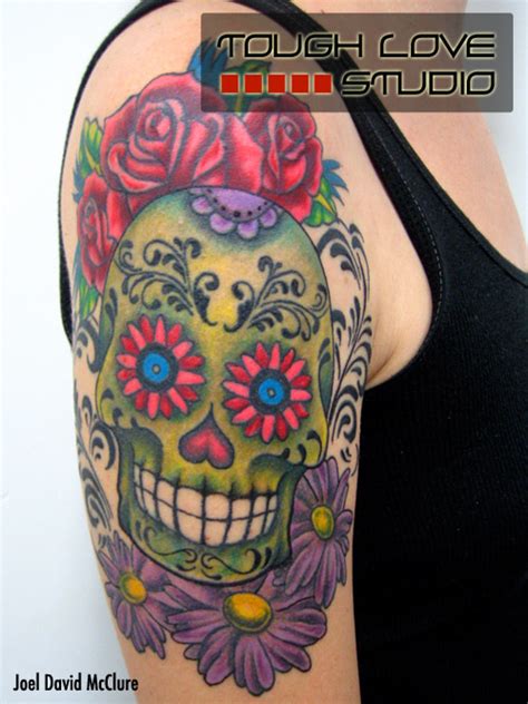 Green Sugar Skull Tattoo | Joel David McClure | Tough Love Studio | Custom Tattooing & Fine Art ...