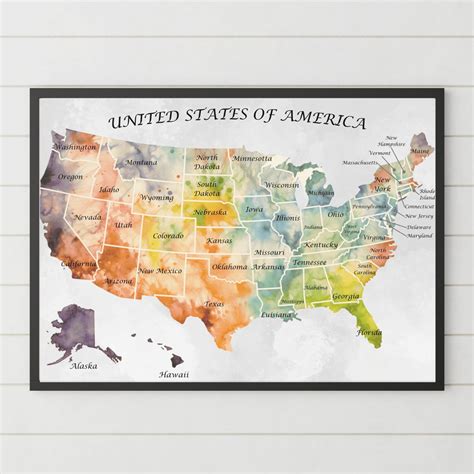 Watercolor Map of the United States Watercolor Poster Map - Etsy