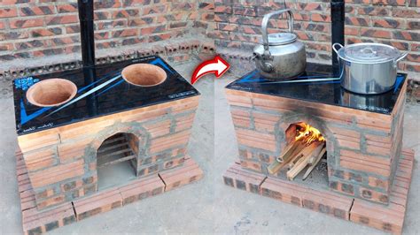 Simple step by step to create an outdoor wood stove out of red brick ...