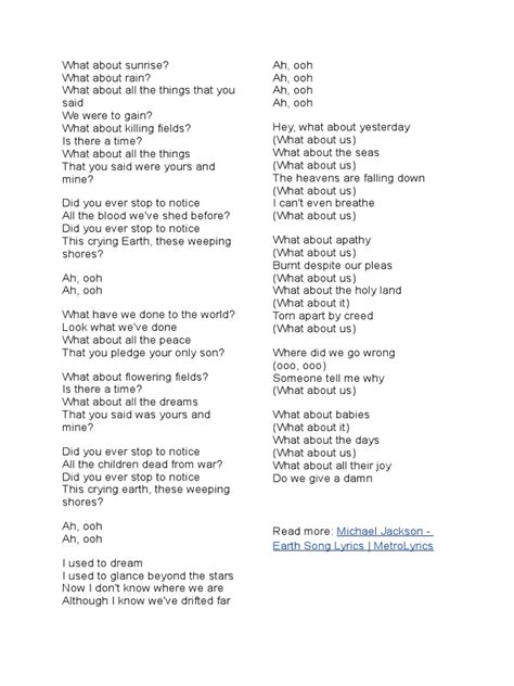 Earth Song Lyrics For Vocabulary | PDF