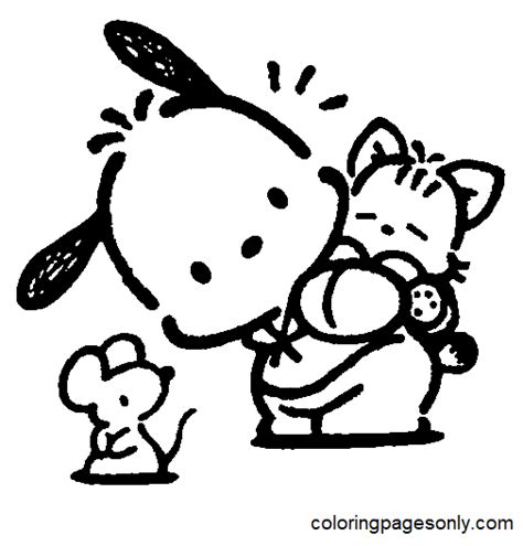 Little Pochacco Playing Soccer Coloring Pages - Pochacco Coloring Pages - Coloring Pages For ...