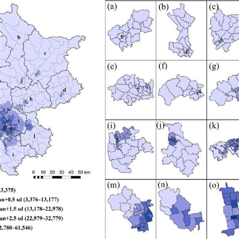 Population density distribution of Beijing and its districts. The ...