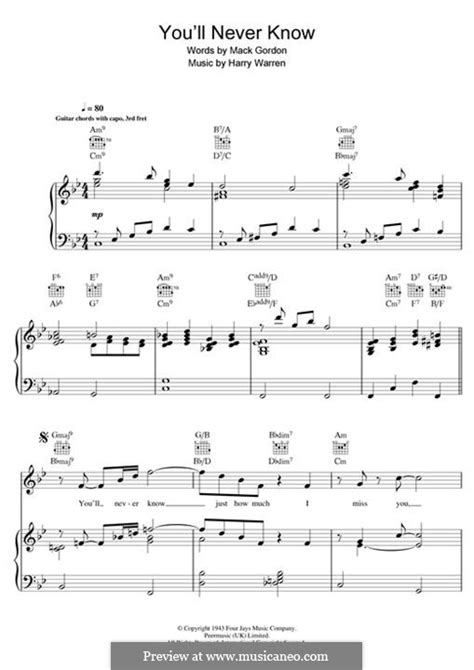 You'll Never Know by H. Warren - sheet music on MusicaNeo