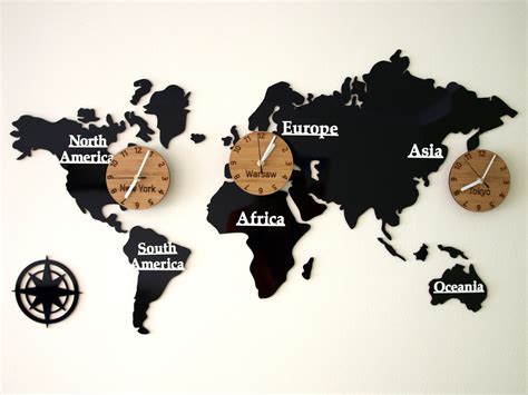 LARGE wall clock, Time zones, world clock, world Map, 100cm x 56cm / 39,37 x 22,04