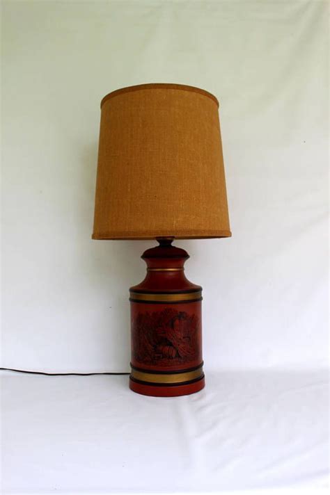 Vintage Early American Table Lamp Burnt Orange and Gold Tall #CountryLampShade | Antique lamp ...