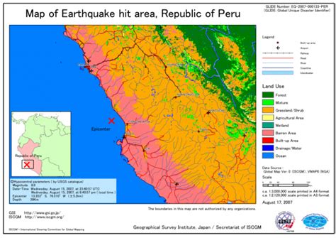 Map of Earthquake hit area, Republic of Peru: Land Use - Peru | ReliefWeb