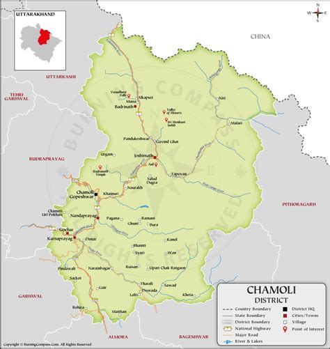 Chamoli District Map, Uttarakhand, India