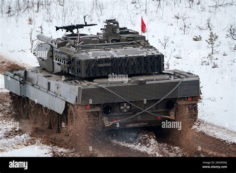 ADAZI, LATVIA, FEBRUARY 2018 - Leopard 2 Tank at NATO forces exercises. Spanish army conducted ...