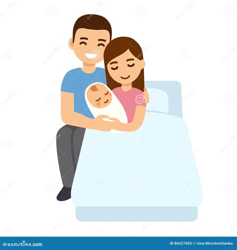 Parents with Newborn in Hospital Bed Stock Vector - Illustration of cheerful, happy: 86557403