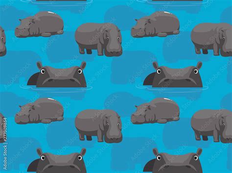 Cute Cartoon Hippo swimming Background Seamless Wallpaper Stock Vector | Adobe Stock