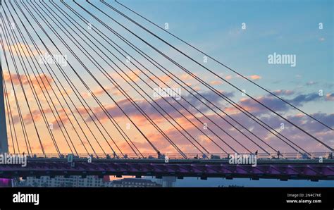 The view of Jembatan 5 Barelang cables before the sunset sky Stock Photo - Alamy