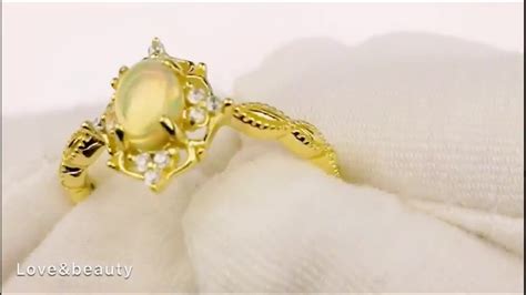 Yellow Gold Plated Rings Oval Shape Genuine Fire Opal Ring 925 Sterling ...