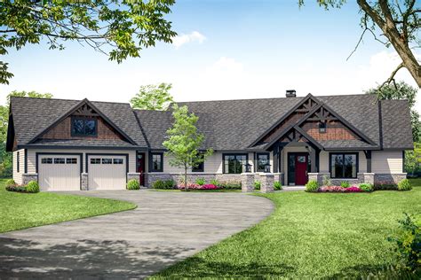 Rugged Craftsman Ranch Home Plan with Angled Garage - 72937DA | Architectural Designs - House Plans