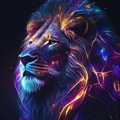 Premium Photo | Abstract neon light lion artwork design digital art ...