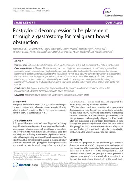 (PDF) Postpyloric decompression tube placement through a gastrostomy ...