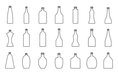 Premium Vector | Bottle alcohol simple black line icon set Defferent shapes of plastic glass ...