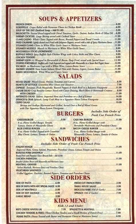 Casa Mia menu in Media, Pennsylvania, USA