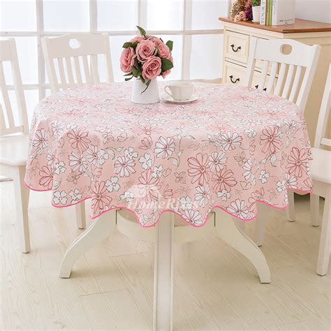 Pink Tablecloth Flower Checkered Round 70 Inch PVC Dining Room