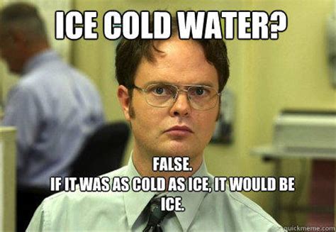 ICE COLD WATER? FALSE. IF IT WAS AS COLD AS ICE, IT WOULD BE ICE. - Schrute - quickmeme