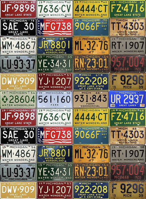 Vintage License Plates from Michigan's Rich Automotive Past Mixed Media by Design Turnpike ...