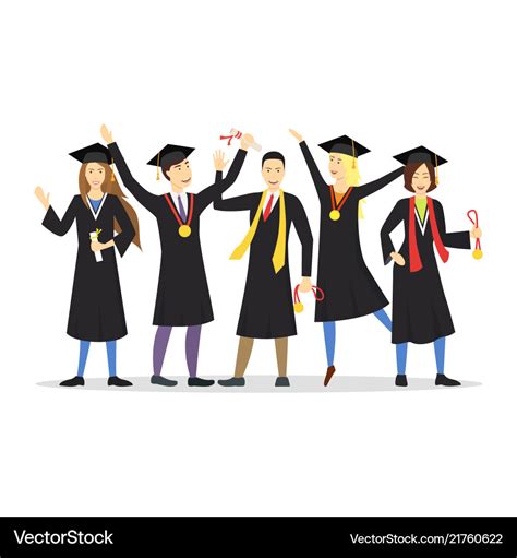 Cartoon graduation of happy students row Vector Image