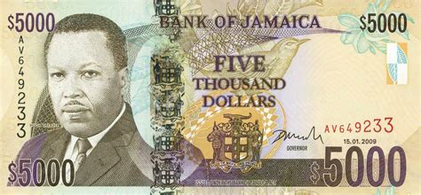 5000 Jamaican Dollars banknote (Hugh Shearer) - Exchange yours today