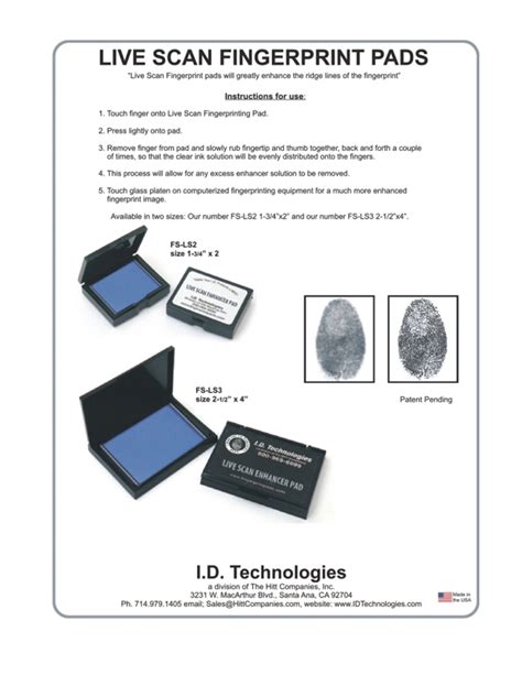 Fingerprint pads Live Scan Fingerprint Pads Pre-Scan Fingerprint Pads ...