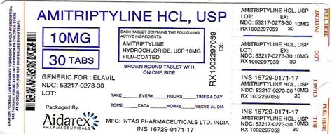 AMITRIPTYLINE HYDROCHLORIDE (Aidarex Pharmaceuticals LLC): FDA Package Insert,...