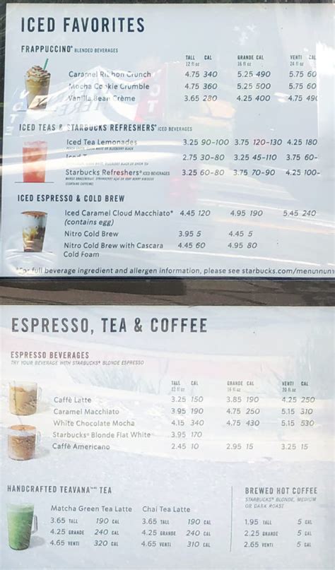 Starbucks menu – SLC menu