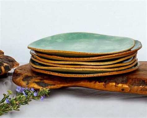 Ceramic Plates Dinnerware Set of 6 Pottery Plates for Salad - Etsy | Handmade pottery plates ...