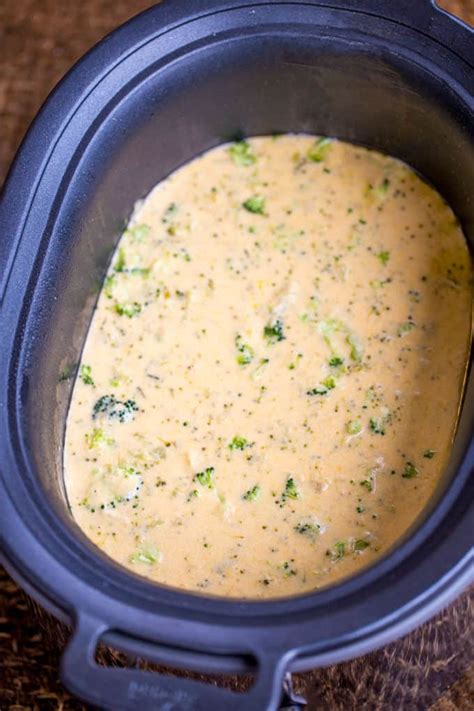 Slow Cooker Broccoli Cheddar Cheese Soup - Dinner, then Dessert