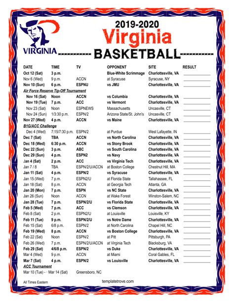 Uva Basketball Schedule 2022 23Printable | Printable Schedule