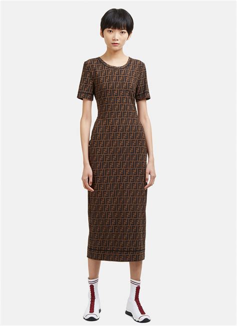 Fendi Short Sleeve Logo print Dress in Brown | LN-CC