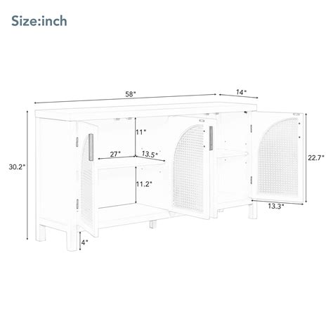 Sideboard Cabinets with Artificial Rattan Door, Metal Handles, Modern Freestanding Storage ...