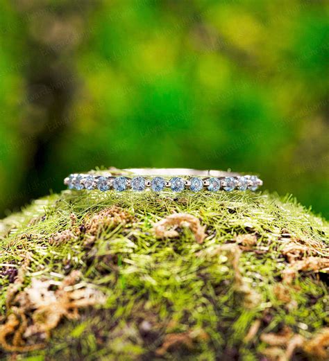 Aquamarine Wedding Band Women Vintage Half Eternity Band Rose - Etsy