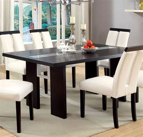 BM169017 Glass-Insert Dining Table, Black in 2021 | Glass dinning table, Solid wood dining table ...