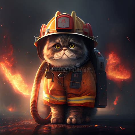 Gato Vestido De Bombero. Uniforme De Bombero Y Casco. Stock de ...