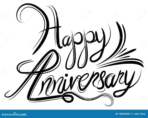 Happy Anniversary Elegant Black White Calligraphy Handwriting Stock Vector - Illustration of ...