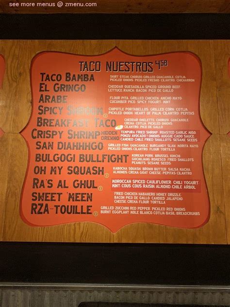 Menu at Taco Bamba restaurant, Vienna