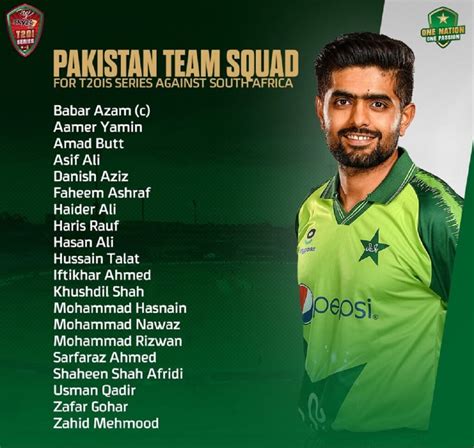 Pakistan T20 Squad Against South Africa Cricket Matches 2021