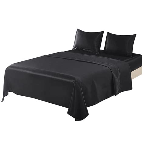 ANMINY Satin Sheets Silk Sheets King Black Bed Sheet Set Deep Pocket ...