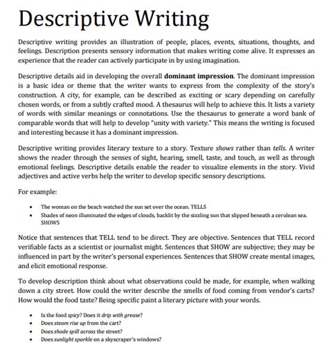 Persuasive essay: Descriptive writing examples