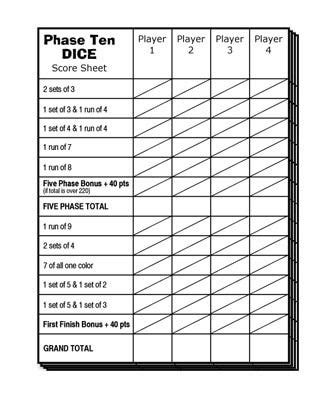 Phase 10 Dice Score Cards - Pad of 50 | Dice game rules, Pathfinder card game, Dice games