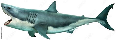 Great white shark side view 3D illustration Stock Illustration | Adobe Stock