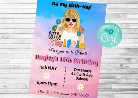 Taylor Swift Invite Invitation Download - Itty Bitty Cake Toppers