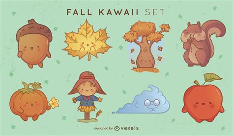 Kawaii Autumn Characters Set Vector Download