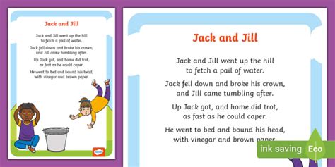 Jack and Jill nursery rhyme | Lyrics Poster (profesor hizo)